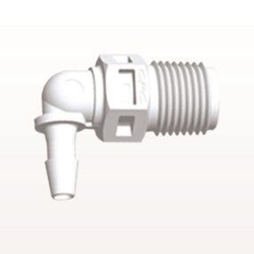 Threaded Elbow Connector, Barbed, White, 100/Bag - Fits 1/8 inch ID Tubing (0.125 inch, 3.18 mm) x 1/8