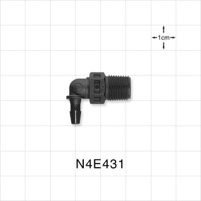 Threaded Elbow Connector, Barbed, Black, 100/Bag - Fits 1/8 inch ID Tubing (0.125 inch, 3.18 mm) x 1/8