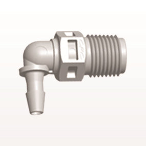 Threaded Elbow Connector, Barbed, Natural, 100/Bag - Fits 1/8 inch ID Tubing (0.125 inch, 3.18 mm) x 1/8