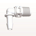Threaded Elbow Connector, Barbed, White, 100/Bag - Fits 3/16 inch ID Tubing (0.188 inch, 4.76 mm) x 1/8" NPT - N4E630