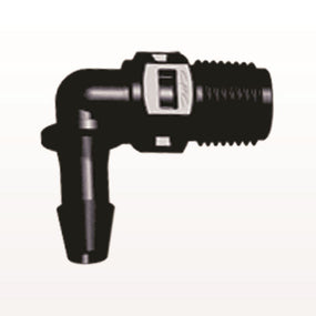 Threaded Elbow Connector, Barbed, Black, 100/Bag - Fits 3/16 inch ID Tubing (0.188 inch, 4.76 mm) x 1/8