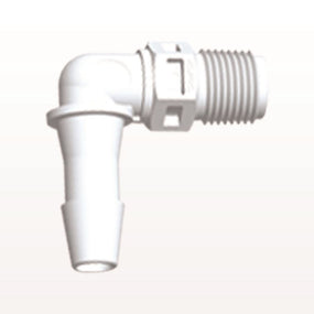 Elbow Connector, Barbed, White, 100/Bag - Fits 1/4 inch ID Tubing (0.25 inch, 6.35 mm) x 1/8 inch NPT Thread - N4E830