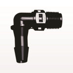 Elbow Connector, Barbed, Black. 100/Bag - Fits 1/4 inch ID Tubing (0.25 inch, 6.35 mm) x 1/8 inch NPT Thread - N4E831
