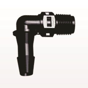 Elbow Connector, Barbed, Black. 100/Bag - Fits 1/4 inch ID Tubing (0.25 inch, 6.35 mm) x 1/8 inch NPT Thread - N4E831