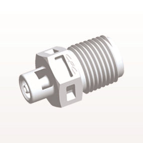 Threaded Connector, Barbed, White, 100/Bag - Fits 1/16 inch ID Tubing (0.063 inch, 1.59 mm) x 1/8