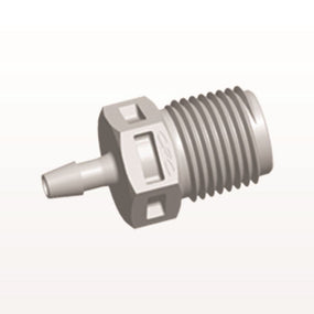 Threaded Connector, Barbed, Natural, 100/Bag - Fits 3/32 inch ID Tubing (0.094 inch, 2.38 mm) x 1/8