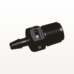 Threaded Connector, Barbed, Black, 100/Bag - Fits 1/8 inch ID Tubing (0.125 inch, 3.18 mm) x 1/8