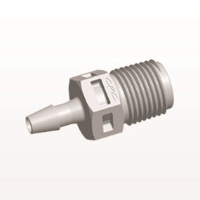 Threaded Connector, Barbed, Natural, 100/Bag - Fits 1/8 inch ID Tubing (0.125 inch, 3.18 mm) x 1/8