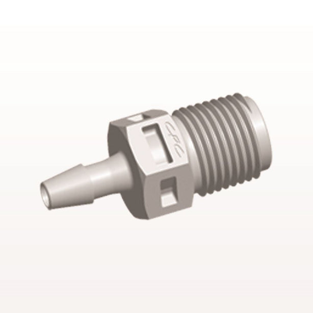 Threaded Connector, Barbed, Natural, 100/Bag - Fits 1/8 inch ID Tubing (0.125 inch, 3.18 mm) x 1/8" NPT - N4S4
