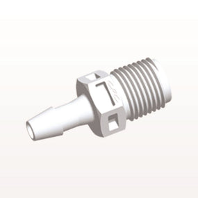 Threaded Connector, Barbed, White, 100/Bag - Fits 5/32 inch ID Tubing (0.156 inch, 3.97 mm) x 1/8