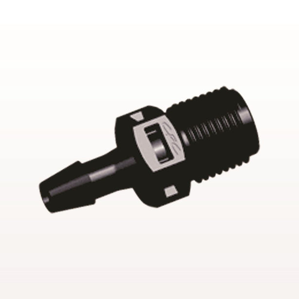 Threaded Connector, Barbed, Black, 100/Bag - Fits 5/32 inch ID Tubing (0.156 inch, 3.97 mm) x 1/8" NPT - N4S531