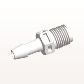 Threaded Connector, Barbed, White, 100/Bag - Fits 3/16 inch ID Tubing (0.188 inch, 4.76 mm) x 1/8