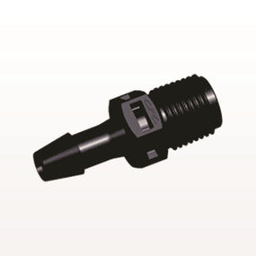 Threaded Connector, Barbed, Black, 100/Bag - Fits 3/16 inch ID Tubing (0.188 inch, 4.76 mm) x 1/8