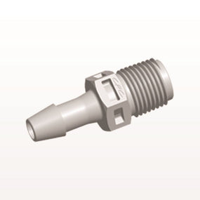 Threaded Connector, Barbed, Natural, 100/Bag - Fits 3/16 inch ID Tubing (0.188 inch, 4.76 mm) x 1/8