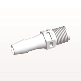 Threaded Connector, Barbed, White, 100/Bag - Fits 1/4 inch ID Tubing (0.25 inch, 6.35 mm) x 1/8