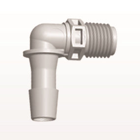 Threaded Elbow Connector, Barbed, Natural, 100/Bag - Fits 3/8 inch ID Tubing (0.375 inch, 9.53 mm) x 1/4