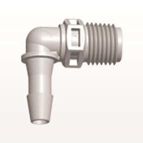 Threaded Elbow Connector, Barbed, Natural, 100/Bag - Fits 1/4 inch ID Tubing (0.25 inch, 6.35 mm) x 1/4