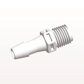 Threaded Connector, Barbed, White, 100/Bag - Fits 5/16 inch ID Tubing (0.313 inch, 7.94 mm) x 1/4