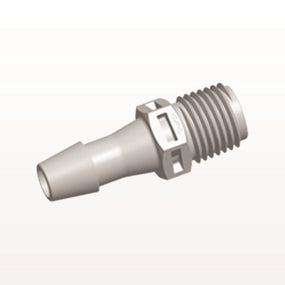 Threaded Connector, Barbed, Natural, 100/Bag - Fits 5/16 inch ID Tubing (0.313 inch, 7.94 mm) x 1/4