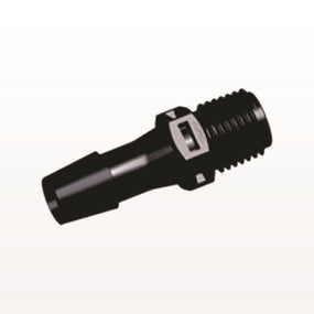 Threaded Connector, Barbed, Black, 100/Bag - Fits 3/8 inch ID Tubing (0.375 inch, 9.53 mm) x 1/4