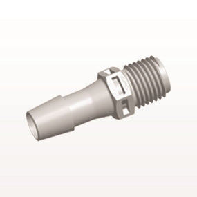 Threaded Connector, Barbed, Natural, 100/Bag - Fits 3/8 inch ID Tubing (0.375 inch, 9.53 mm) x 1/4