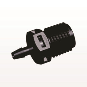 Threaded Connector, Barbed, Black, 100/Bag - Fits 1/8 inch ID Tubing (0.125 inch, 3.18 mm) x 1/4