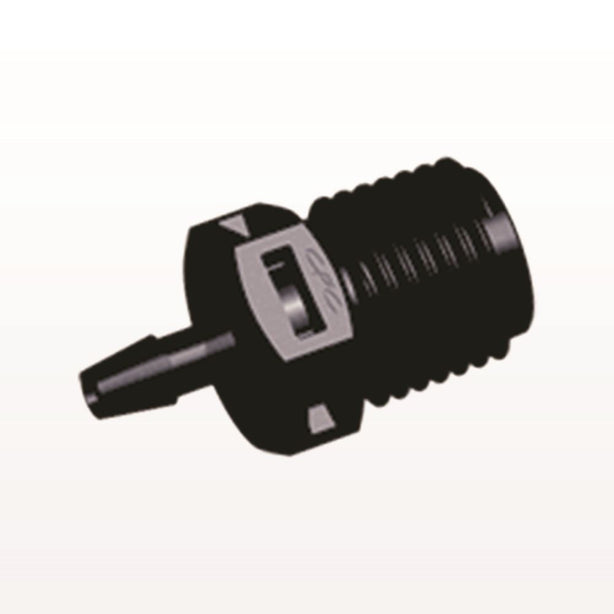 Threaded Connector, Barbed, Black, 100/Bag - Fits 1/8 inch ID Tubing (0.125 inch, 3.18 mm) x 1/4" NPT - N8S431