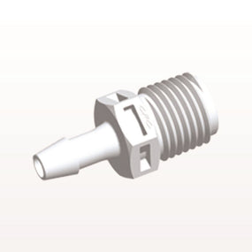 Threaded Connector, Barbed, White, 100/Bag - Fits 3/16 inch ID Tubing (0.188 inch, 4.76 mm) x 1/4