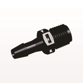 Threaded Connector, Barbed, Black, 100/Bag - Fits 1/4 inch ID Tubing (0.25 inch, 6.35 mm) x 1/4