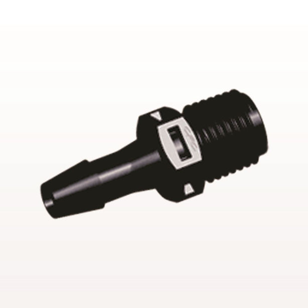 Threaded Connector, Barbed, Black, 100/Bag - Fits 1/4 inch ID Tubing (0.25 inch, 6.35 mm) x 1/4" NPT - N8S831