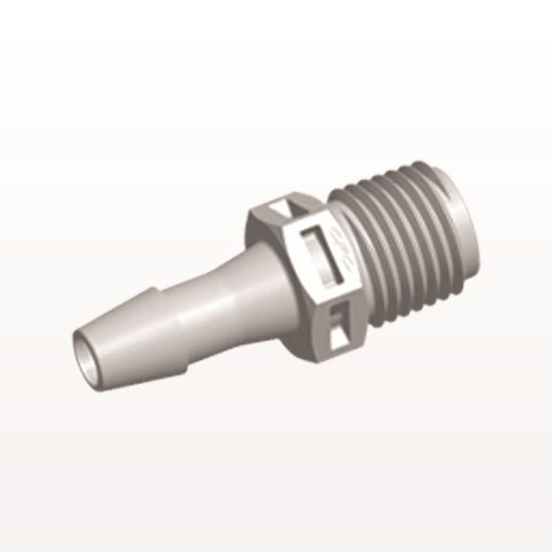 Threaded Connector, Barbed, Natural, 100/Bag - Fits 1/4 inch ID Tubing (0.25 inch, 6.35 mm) x 1/4" NPT - N8S8