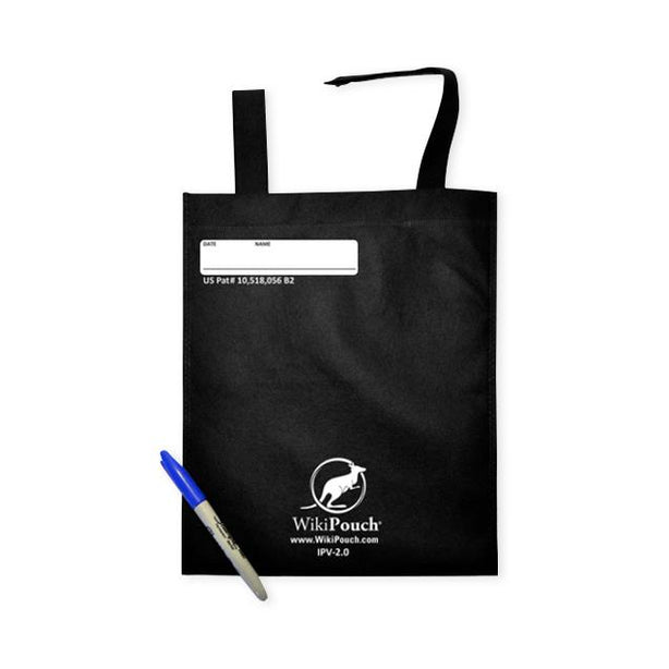 Ipp WikiPouch IPV Respiratory Device Pouches with Hook-and-Loop Strap and Button Snap, Peel and Stick Tape, Black, 11" x 12" - IPV-POUCH2.0 - 100 Each
