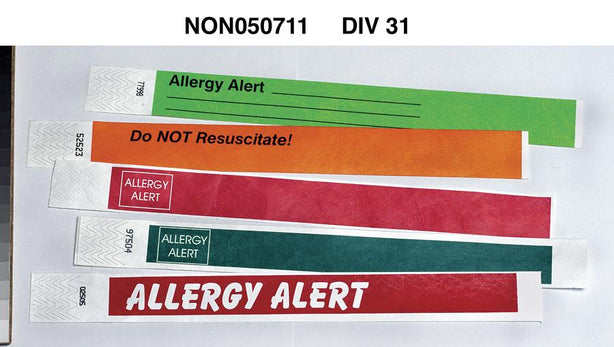 Choyce Wristbands Short-Use Tyvek Medical Alert ID Band, Allergy Alert, Red, 1" x 10" - NON050713 - 500 Each