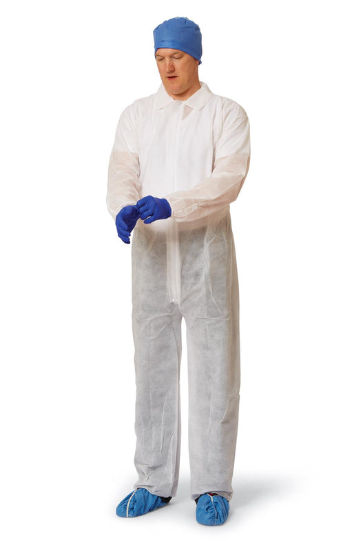 Heavyweight Spunbond Polypropylene Coveralls with Elastic Wrists and Open Ankles, Size L, White, Medline - NONCV150L - 1 Each