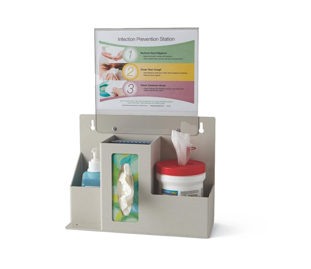 Hygiene Station Organizer, Quartz Abs Plastic, Holds 2 Thin Facial Tissue Boxes/1 Large Facial Tissue Box, Wet Wipe Canister, and Hand Sanitizer, Protection - ED-097 - 1 Each