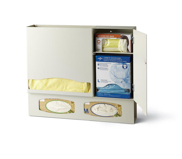 Waterloo Isolation Protection Organizer, Creme Aluminum, Holds Isolation Gowns and 2 Glove Boxes, With Storage Cabinet - WTL#ISOORG-4C - 1 Each