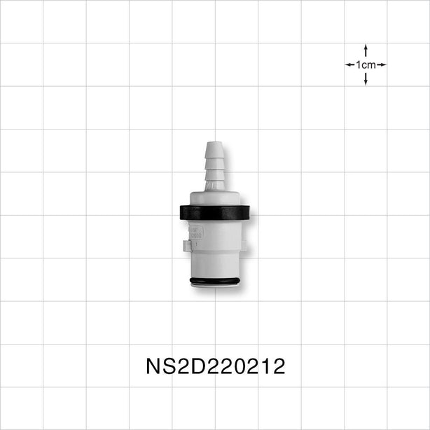 NS212 Connector, Insert, Valved, Barbed - Fits 1/8 inch ID Tubing (0.125 inch, 3.18 mm) - NS2D220212