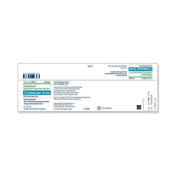 Ge Healthcare Clariscan (Gadoterate Meglumine) Injection C215 - 10.0 Each