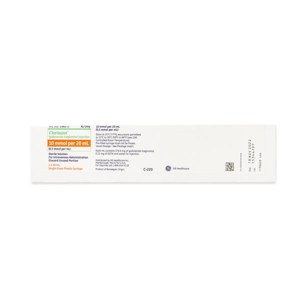 Ge Clariscan (Gadoterate Meglumine) Injection, 20 mL in 20 mL Prefilled Syringe - C220 - 10 Each