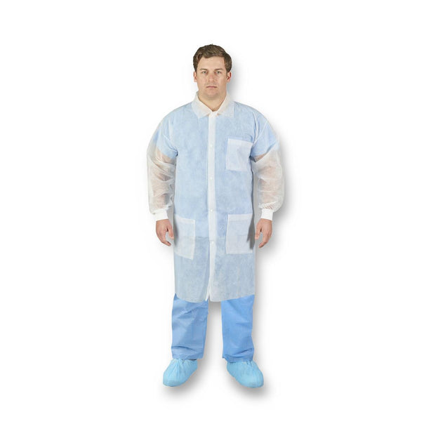 Halyard Spunbond Lab Coat with Sleeves and Cuff, White, Size L - 10233 - 25 Each
