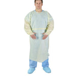 Halyard Tri-Layer 43008 AAMI Level 2 Full-Back SMS Medium-Weight Isolation Gown with Thumb Loops, Over-the-Head, Yellow, Size L - MDL-OML43008Z - 10 Each