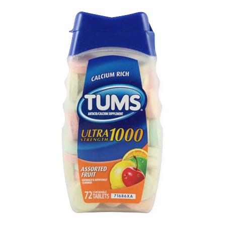 Glaxo Smithkline Ultra Strength Tums Antacid Tablet, Ultra-Strength 1000, Chewable, Assorted Fruit, 72 Tablets / Bottle - 00135-0118-83 - 1 Bottle