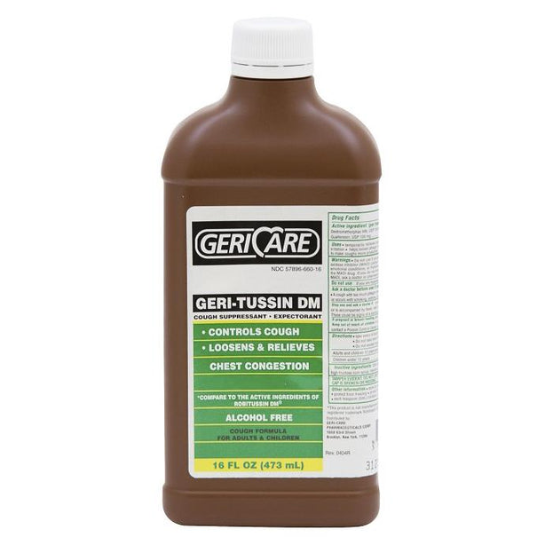 Geri-Tussin DM Cough Suppressant with Guaifenesin 100 mg and Dextromethorphan 10 mg, Alcohol-Free, 16 oz. Bottle, Syrup - 57896-0661-16 - 1 Bottle