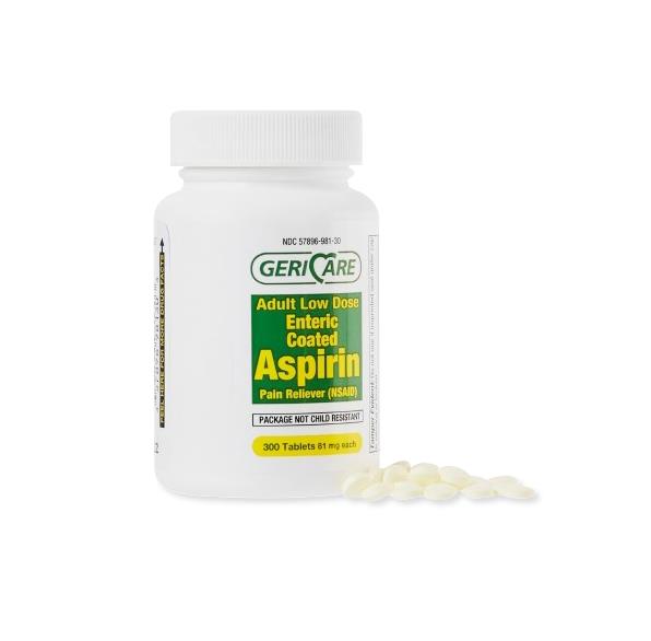 Geri-Care Pharmaceuticals GeriCare Aspirin Enteric Coated Tablets, 81 mg, 300 per Bottle - OTC098130