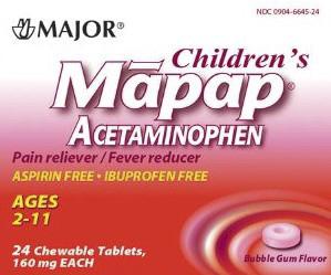 Major Pharmaceutical Acetaminophen Children's Chewable Tablets - OTC664524CS
