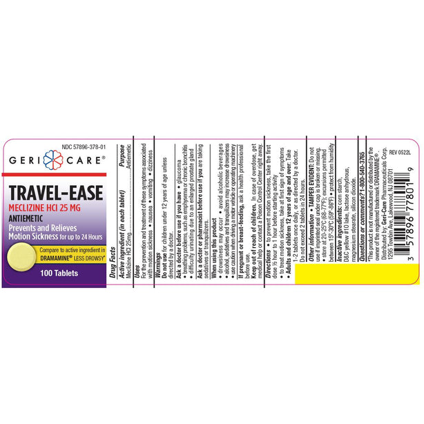 GERI-CARE PHARMACEUTICALS Meclizine Tablets 357896778019 1 Bottle - MDL-OTC778019