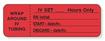 IV Label, Wraparound, Fluorescent Red, 1000 per Roll, 1.5" Core, 3" x 1', Pdc Paper - 59704479