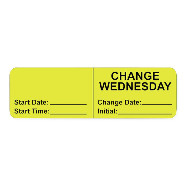 Paper Wraparound IV Label, Permanent, "Change Wednesday", 2-7/8" x 7/8", Fluorescent Yellow, 1,000 per Roll - 59714490