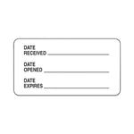 PDC Laboratory Communication Label, Date Received, Date Opened, Expiration Date, 1-5/8" x 7/8", White, 1000 per roll - LFWHP04 - 1000 Each