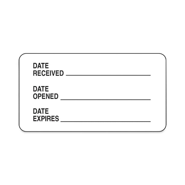 PDC Laboratory Communication Label, Date Received, Date Opened, Expiration Date, 1-5/8" x 7/8", White, 1000 per roll - LFWHP04 - 1000 Each